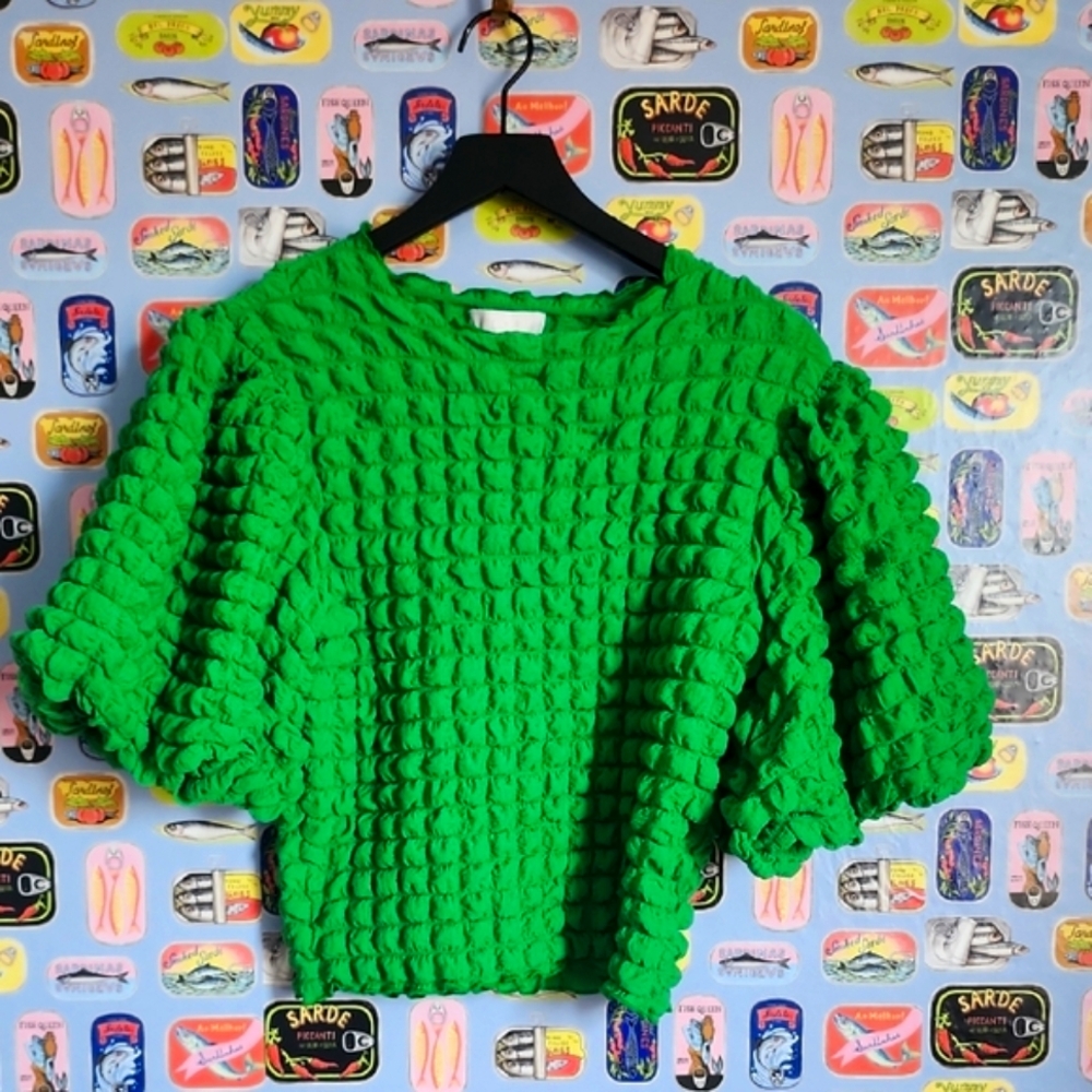 Anthropologie Bright Green Textured Crop Top